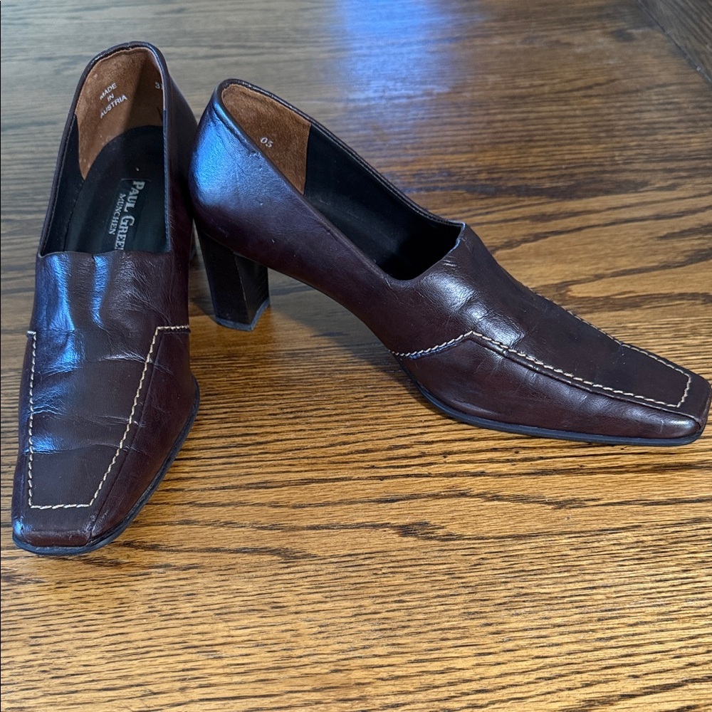 Paul Green Brown Leather Heels Size 5 Classic Work Pumps